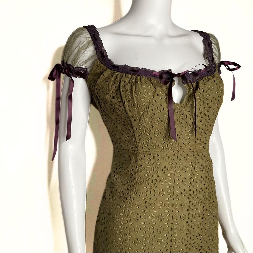 Delia’s Summer Dreams Mini Eyelet Dress Womens SZ M Forever Forest Green Fairy - Picture 2 of 7